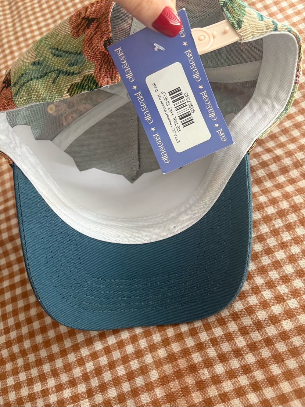 Etta and East Mother! Floral Embroidered Trucker Hat in Teal Brim - Picture 2 of 2